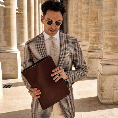 Time Resistance Leather Portfolio - A4 Document Folder - Italian Handcrafted Padfolio Organizer (Brown) - Gift Box Included