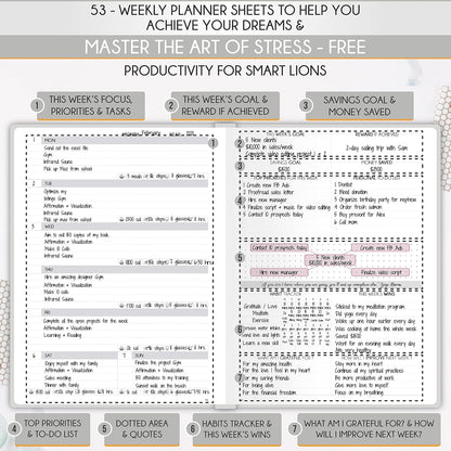 Life Planner - Undated Daily, Weekly & Monthly Planner with Budget Section | A 12 Month Journey to Increase Productivity & Happiness | Life Organizer & Gratitude Journal - Horizontal Format