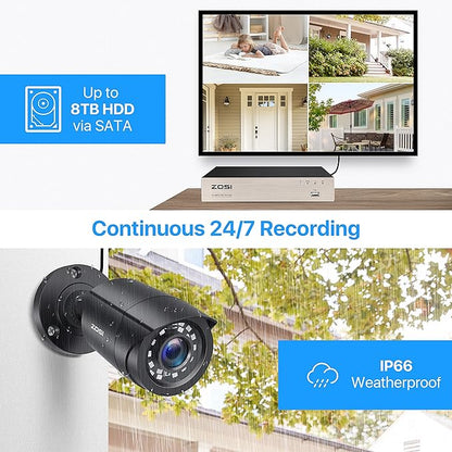 ZOSI 8CH 5MP Lite Security Camera System Outdoor,H.265+ 8 Channel 5MP Lite Video DVR Recorder and 8X1920TVL Weatherproof Home CCTV Cameras,80ft Night Vision,Motion Alert,Remote Access,NO Hard Drive