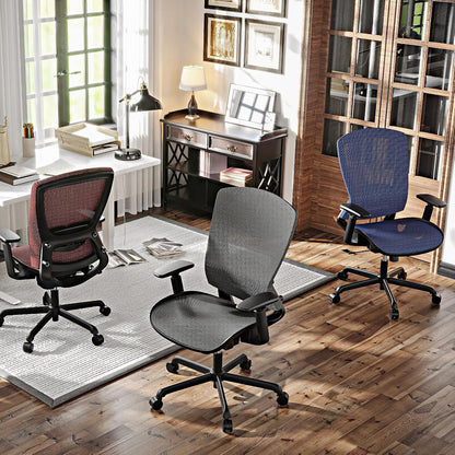 ELABEST Mesh Office Chair,Ergonomic Computer Desk Chair,Sturdy Task Chair- Adjustable Lumbar Support & Armrests,Tilt Function,Comfort Wide Seat,Swivel Home Office Chair (Grey)