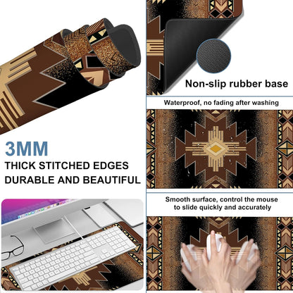 Large Mouse Pad Aztec Pattern Gaming Desk Pad Computer Keyboard Non-Slip Waterproof Mouse Mat with Rubber Base and Stitched Edges Entertainment Office Writing Desk Mat 35.4 x 15.7 Inches