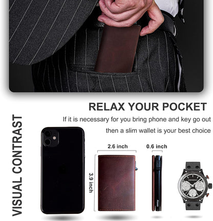 Aiuwo Airtag Wallet for Men,Mens Wallet Card Holder,Smart,Slim,Minimalist Wallet,Credit Cards Holder RFID Blocking Wallet (Airtag Wallet, Crazy Horse Brown)