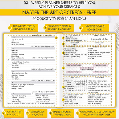 Life Planner - Undated Daily, Weekly & Monthly Planner with Budget Section | A 12 Month Journey to Increase Productivity & Happiness | Life Organizer & Gratitude Journal - Horizontal Format
