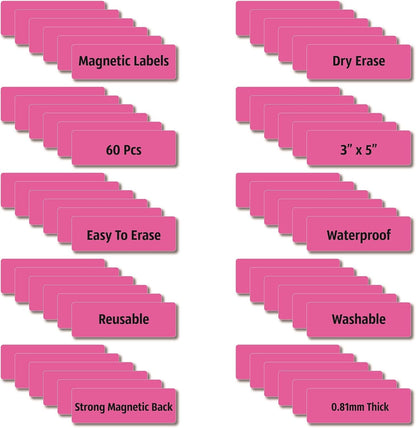 Magnetic Dry Erase Magnets Labels 3x1 inches, Reusable Name Tags, Organizing Schedules in Office/Classroom. Work on Fridge/White Board (Pink 60Pcs)