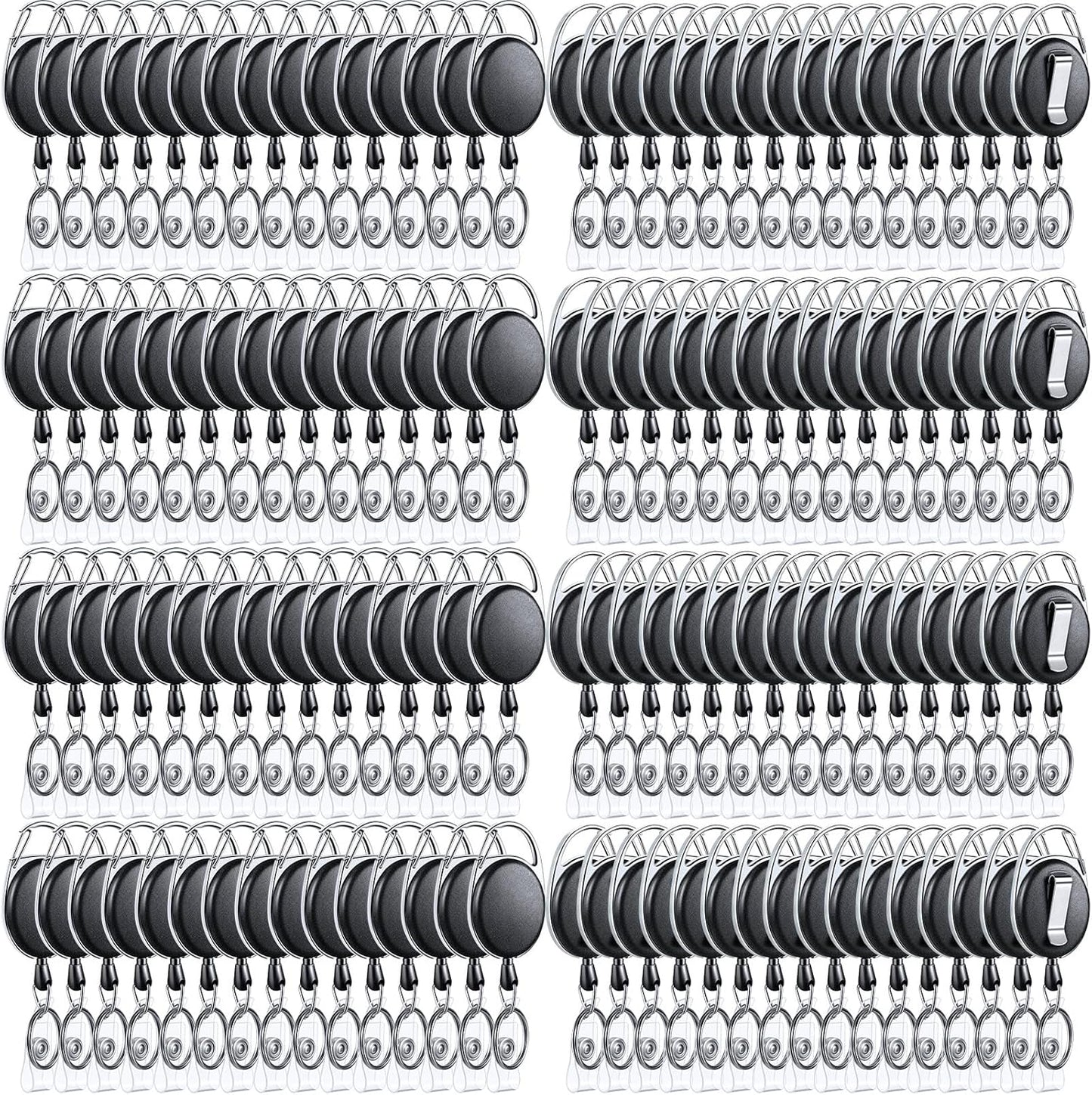 Laumoi 180 Packs Retractable ID Badge Holder Name ID Badge Reel Clips Keychain with Belt Clip and Key Ring for Office Worker Doctor Nurse Employee (Black)