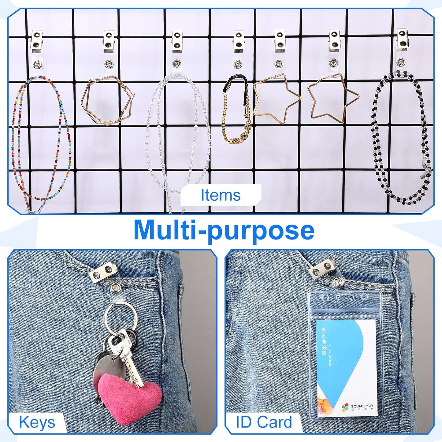 400 Pack Metal Badge Clips with Clear PVC Straps Double Hole ID Badge Clips for Name Tag ID Cards and Badge Holders, Office Supplies