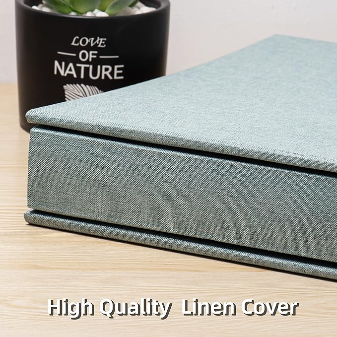 Super Large Photo Album Self Adhesive Scrapbook Album for 4×6 5×7 8×10 10×12 or Bigger Pictures DIY Magnetic Linen Cover Album 80Sheets/160Pages DIY Photo Album(Green)