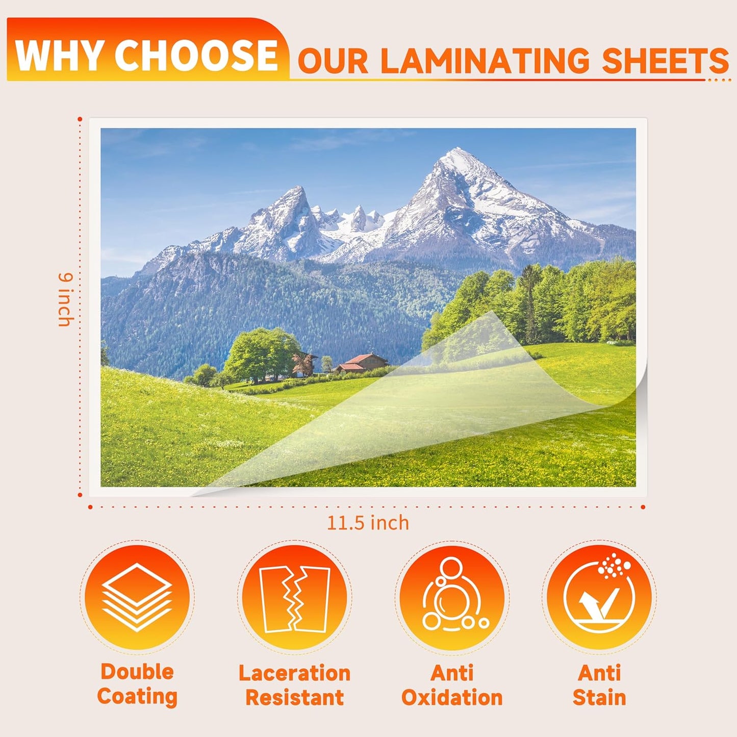 Thermal Laminating Pouches,Hold 8.5 x 11 inch Sheets 200 Pack,3 Mil Clear Thermal Laminate Pouches 9 x 11.5 inch Lamination Sheet Paper