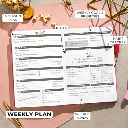 Clever Fox Planner – Undated Weekly & Monthly Planner for Productivity, Time Management & Goals – Organizer Journal – A5 (Red)