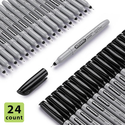 Ultra Fine Permanent Marker Bulk,24 Pack Ultra Fine Point Black Permanent Marker set, Felt Tip Pens Works on Plastic, Wood, Stone, Metal and Glass for Doodling, Marking