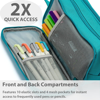 Pencil Case Pouch Box Bag School Supplies Girls Boys Kids, Cute Preppy Stuff Big Capacity Aesthetic Pen Organizer, Back to College Stationary, Teal, Extra Large Style, 2300ml