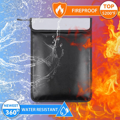 1 Pcs 5200°F Upgraded Fireproof Document Bag, Fire and Water Resistant Bag with Zipper for Documents, 15 x 11 Inch Waterproof Fireproof Money Bag for Important Document Storage Organizer(Black)