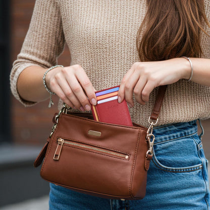 Buffway Slim Minimalist Front Pocket RFID Blocking Leather Wallets for Men and Women - Cross Red