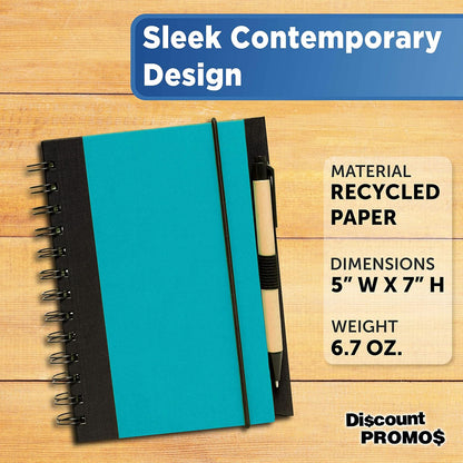 DISCOUNT PROMOS Eco Block Notebooks with Pens Set of 10, Bulk Pack - Perfect for School, Office, Business, Home - Aqua