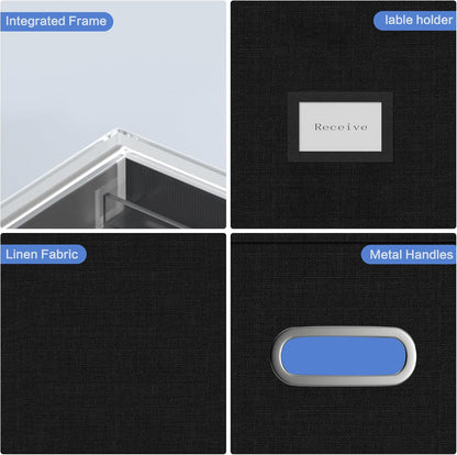 File Organizer Box - File Boxes for Hanging Files with Lid Set of 2 Decorative Hanging Folders Letter Size Organizer with One-Piece Plastic Frame Slides (Black, 13.2 * 10.1 * 10.1in(2Pack))