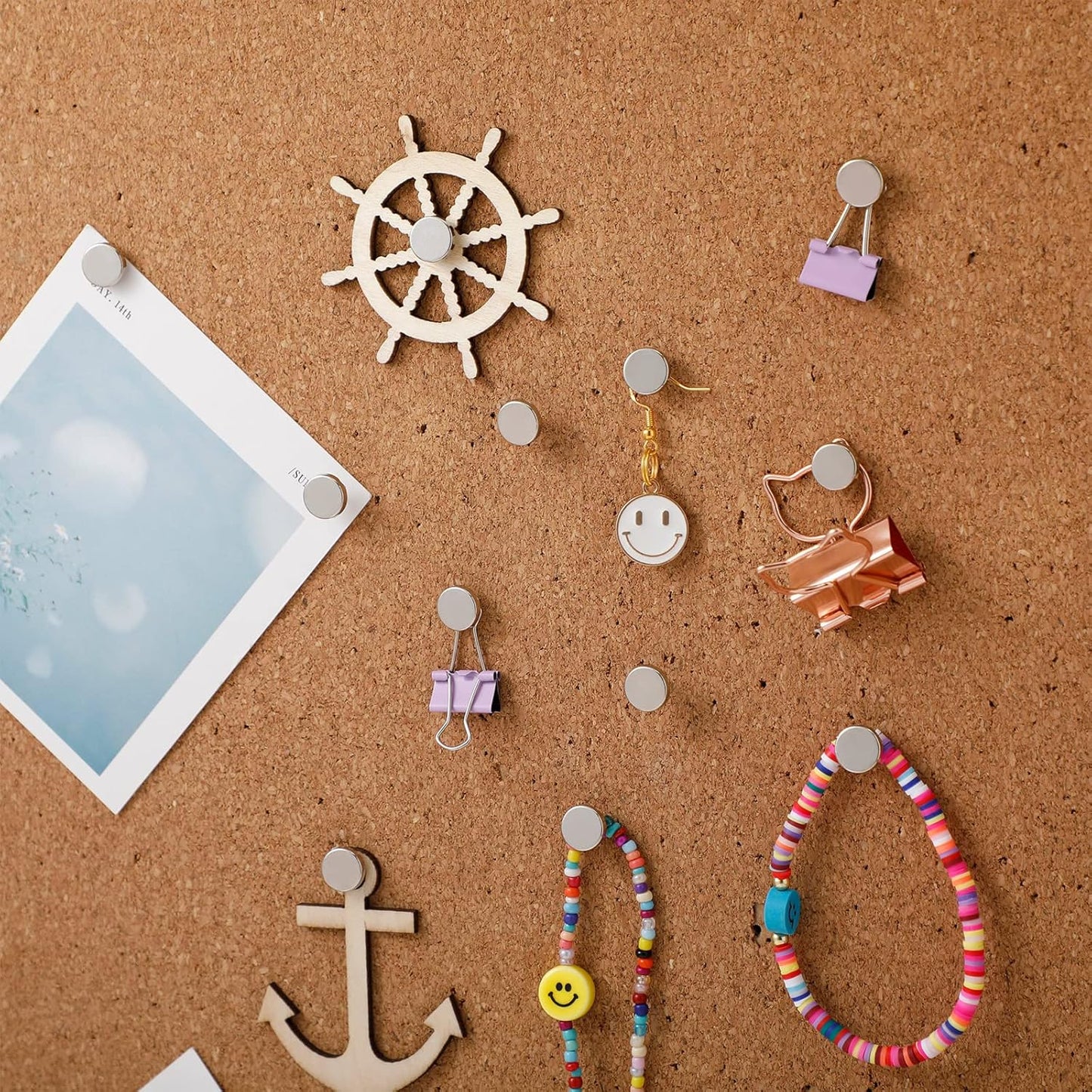 30 Pieces Push Pins, Metal Thumb Tacks for Picture Photo Hanging, Wall Pins for Board Posters Bulletin Maps, Wall Tack for Office Home Decorative