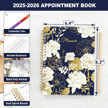 SUNEE 2025-2026 Appointment Book, Quarter-Hourly, Weekly & Monthly - from July 2025 to June 2026, 6.4"x8.3" Academic Planner, Flexible Cover, Note Pages, Pockets, Bookmark, Spiral Binding, Vintage