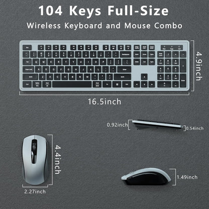 Wireless Keyboard and Mouse Combo, COVEVA 2.4GHz Wireless Keyboard Mouse with USB Receiver, Water-Dropping Keycaps, 104 Keys Full Size with Number Pad for PC Laptop Computer Desktop(Black Gray)
