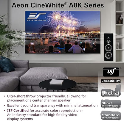 Elite Screens Aeon CineWhite A8K, 123" Diag, 16:9 Aspect Ratio, ISF Certified 8K Ultra HD Home Theater Fixed Frame Edge Free Projection Sound Transparent Perforated Weaved Screen, AR123H-A8K