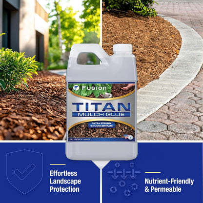 Titan Mulch Glue for Landscaping, Fast-Dry, Non-Toxic, Strong Mulch Glue for Rocks, Prevents Washout & Erosion in Flowerbeds & Gardens, Long-Lasting Stabilizer (128 Fl Oz) by Fusion Chemical