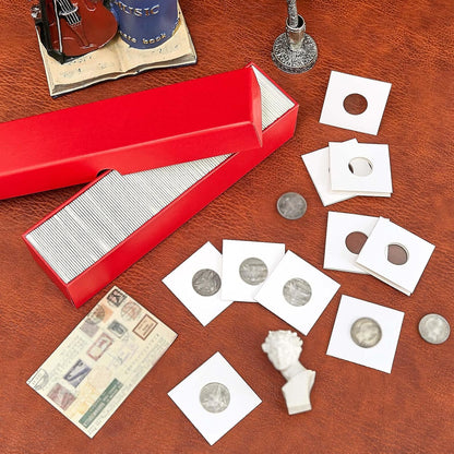 Teling 16 Pcs Coin Storage Box 2x2inch Flip Holders Collectors Coin Supplies Holders for Cents Collection Cardboard (Red)