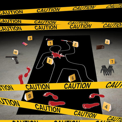 Ticiaga 50pcs Crime Scene Decors Kits, Body Silhouette Crime Scene Tape Evidence Markers and Bloody Sticker and Photo-Booth Props with Height Chart Backdrop Poster, Home for Crime Scene Party Decors