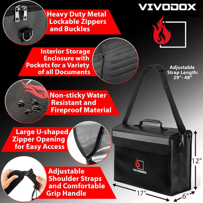 Fireproof Document Bag - Large (17" x 12" x 6") Fireproof Waterproof Storage for Binders, Legal Size Documents and Valuables, Heavy Duty Lightweight Briefcase for Home or Office