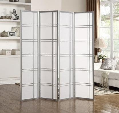 NicBex Room Divider 4 Panel Room Dividers with Paper-Looking Partition Room Dividers and Folding Privacy Screens Wall Divider for Home, Office, Room Separation,72" W x 1" D x 70" H, Silver