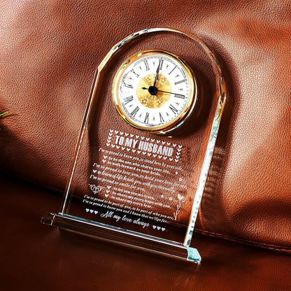 Gifts for Husband from Wife，Romantic Birthday Gifts for Husband Home Office Desk Decorations, Christmas, Wedding Anniversary, Valentine's Day and Father's Day Gifts Glass Clock Gift (Battery not Included) (Husband Gifts)