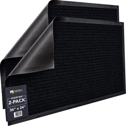 Sierra Concepts 2-Pack Front Door Mat - Large 36 x 24 Welcome Indoor Outdoor Entryway Mats for Shoe Scraper, Ideal for Inside Outside High Traffic Area, Black