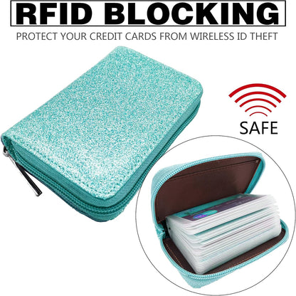 Easyoulife Genuine Leather Credit Card Holder Zipper Wallet With 26 Card Slots