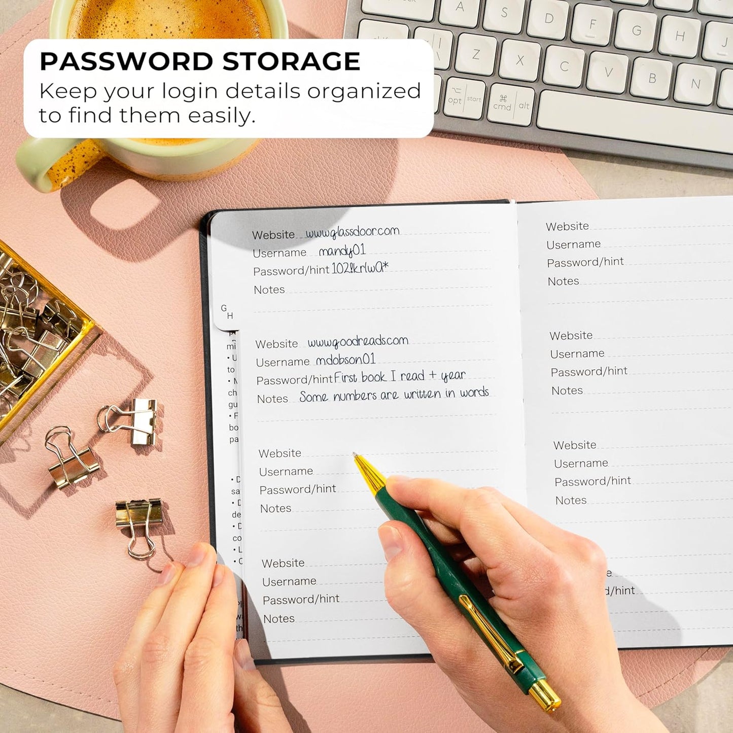 Clever Fox Password Book with alphabetical tabs. Internet Address Organizer Logbook. Medium Password Keeper for Website Logins (Black)