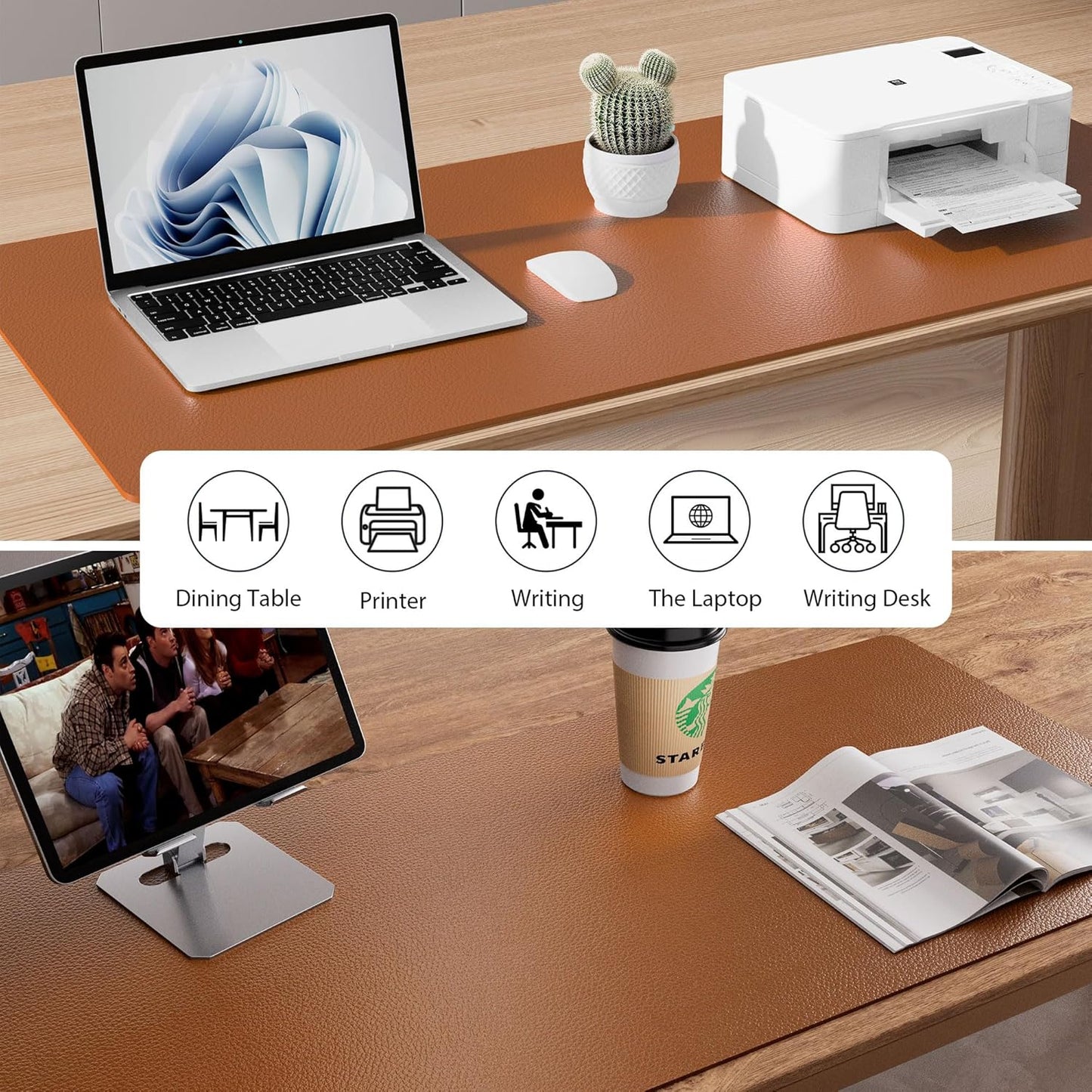 Aothia Leather Desk Pad Protector, Mouse Pad, Office Desk Mat, Non-Slip PU Leather Desk Blotter, Laptop Desk Pad, Waterproof Desk Writing Pad for Office and Home (48"x17",Brown)