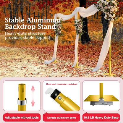 EMART Backdrop Stand Heavy Duty 10ftx20ft, Adjustable Pipe and Drape Photo Background Support Kit, Metal Frame with Flat Base for Wedding Birthday Party Banquet Decorations-Gold