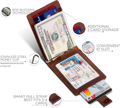 SERMAN BRANDS RFID Blocking Slim Bifold Genuine Leather Minimalist Front Pocket Wallets for Men with Money Clip Thin Mens