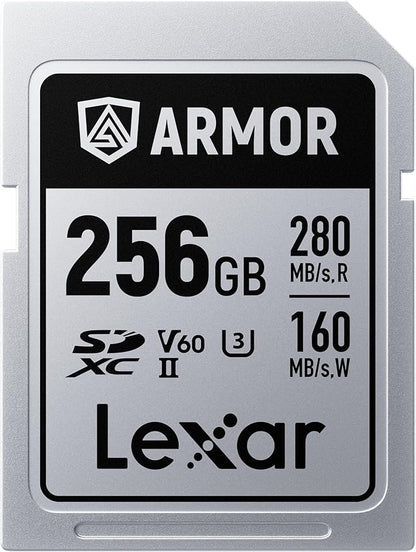 Lexar 256GB Armor Silver PRO SDXC Memory Card, UHS-II, C10, U3, V60, 6K UHD, Up to 280MB/s Read, Stainless Steel, for Professional Photographer, Videographer, Enthusiast (LSDAMSP256G-RNNNU)