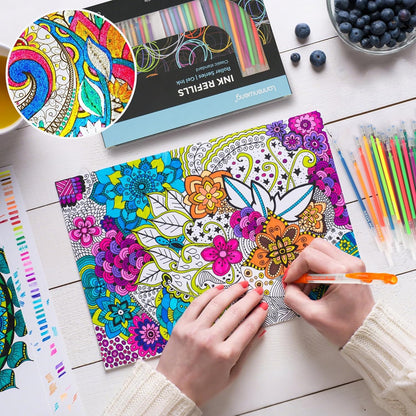 200 Colors Gel Pen Refills, Glitter Neon Gel Ink Pens Refills,Replace Cartridges for Gel Pens Set,9 Color Type for Kids Adult Coloring Books Drawing Doodling Crafts Scrapbooking Journaling,No Repeats