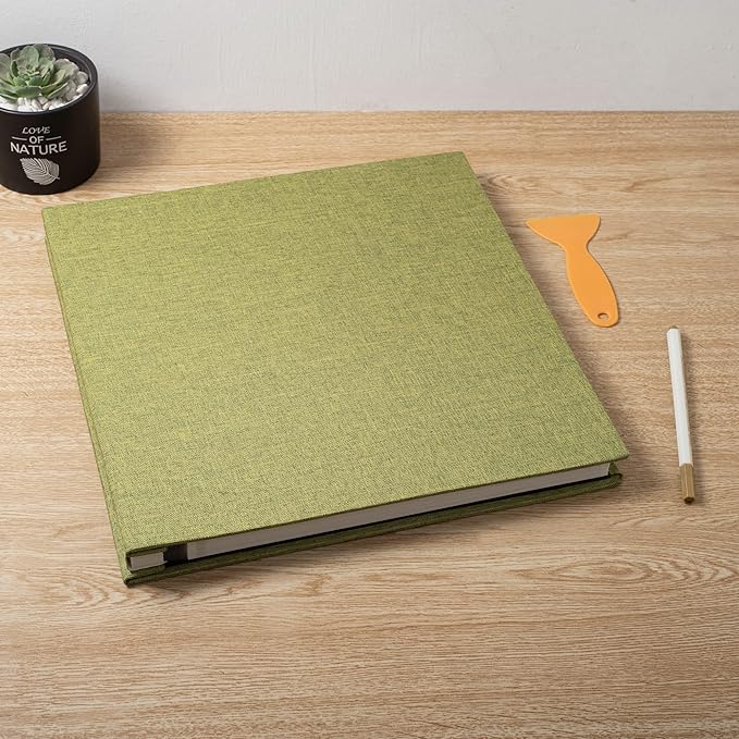 Large Photo Album Scrapbook – Holds 4x6, 8x10 Pictures – Self-Adhesive Pages for Baby, Wedding, Travel & Family Memories | Includes Metallic Pen & Scraper/Matcha Large DIY Memory Book for Gifts