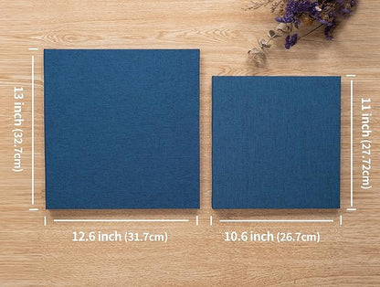 Large Photo Album Self Adhesive 4x6 8x10 10x12 13"x12.8" Magnetic Scrapbook Album 12.6"x11" Inch 60 Sticky Pages Linen Cover DIY Photo Album with A Metallic Pen and DIY Stickers(Blue)