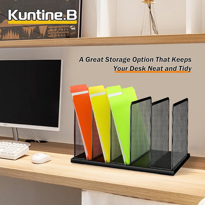 Kuntine.B Desk File Organizer 5 Upright Mesh Desktop Organizer File Sorter Office Organization File Holder for Home, Office & Classroom, 2 Pack