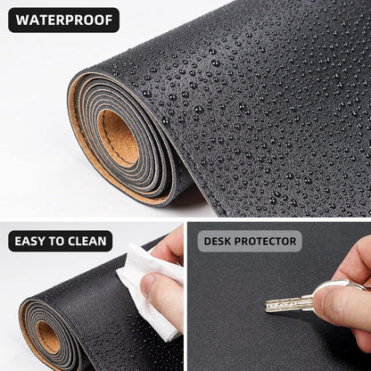 AFIING Dual-Sided Desk Pad, Natural Cork & PU Leather, Desk Mat Protector Non-Slip, Waterproof, Easy Clean,Large Mouse mats for Office and Home Work(Black, 31.5"x17")