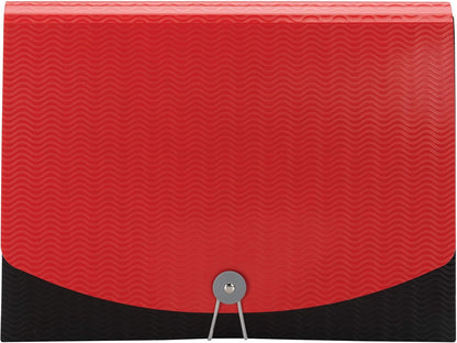 Smead Poly Expanding File, 6 Dividers, Flap and Cord Closure, Letter Size, Wave Pattern Red/Black (70884)