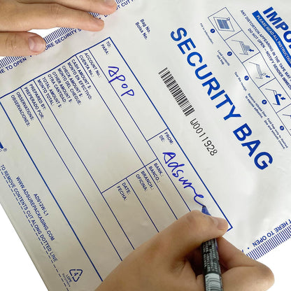 Plastic Bank Deposit Bags 9"x12"|Secure Bank Deposits,Cash Handling or Safe Currency Transportation | Sequential Barcodes | Tamper-Evident | Tear-Off Receipt for Security (White, 100 Pack)