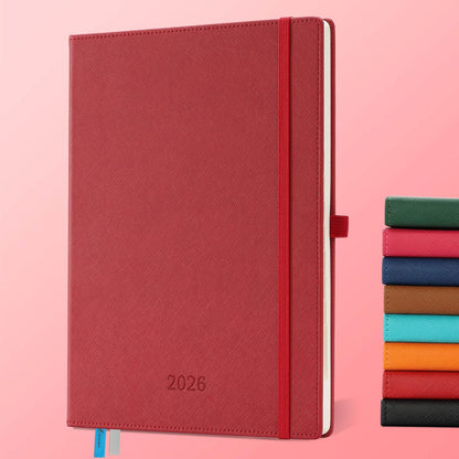 Weekly Monthly 2026 Planner (Jan.26-Dec.26),11.5"x8.5",12 Months Agenda Plan with Month Tabs & Pocket,Expenses/Note Pages, Appointment Book Calendar with Hardcover Vegan Leather Cover,Red