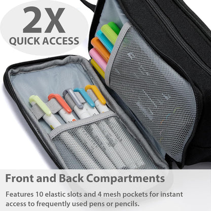 Pencil Case Pouch Box Bag School Supplies Girls Boys Kids, Cute Preppy Stuff Big Capacity Aesthetic Pen Organizer, Back to College Stationary, Black, Extra Large Style, 2300ml