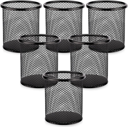 Segarty Pen Holder, 6 Pack Round Black Pen Cup Holder for Desk, Wire Mesh Pencil Containers Set for Office Supplies, School Maker, Home Desktop Accessories Organizer, Makeup Brush