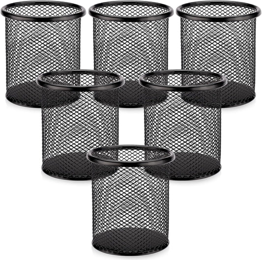 Segarty Pen Holder, 6 Pack Round Black Pen Cup Holder for Desk, Wire Mesh Pencil Containers Set for Office Supplies, School Maker, Home Desktop Accessories Organizer, Makeup Brush