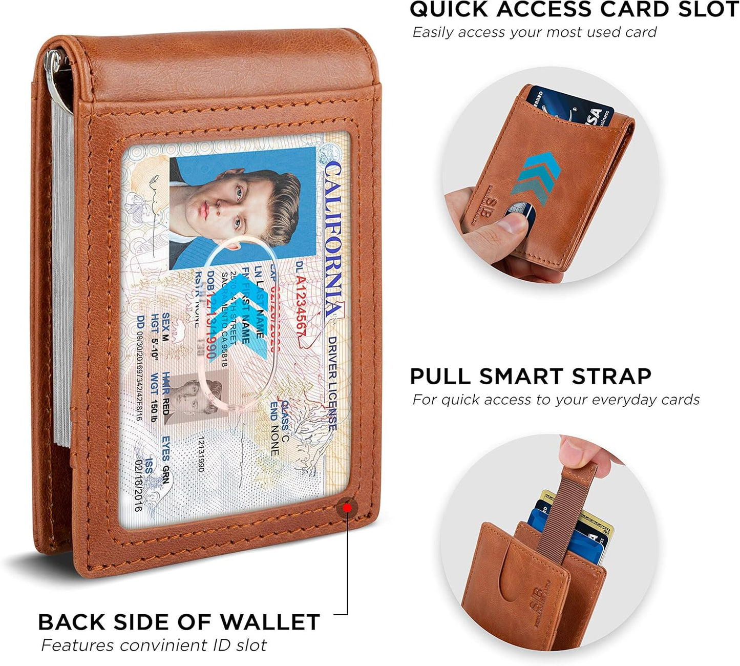 SERMAN BRANDS RFID Blocking Slim Bifold Genuine Leather Minimalist Front Pocket Wallets for Men with Money Clip Thin Gift