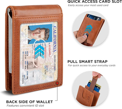 SERMAN BRANDS RFID Blocking Slim Bifold Genuine Leather Minimalist Front Pocket Wallets for Men with Money Clip Thin Gift