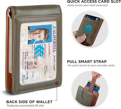 SERMAN BRANDS RFID Blocking Slim Bifold Genuine Leather Minimalist Front Pocket Wallets for Men with Money Clip Thin Gift